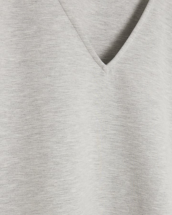 Grey Short Sleeve V Neck T-shirt