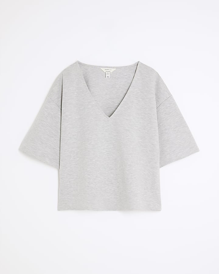 Grey Short Sleeve V Neck T-shirt