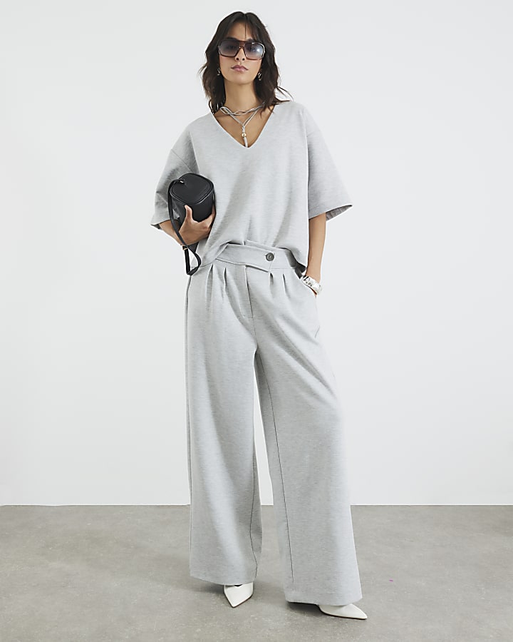 Grey Short Sleeve V Neck T-shirt