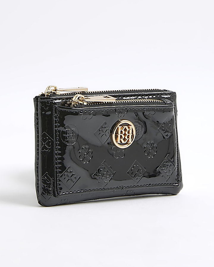 Black Embossed Monogram Patent Purse