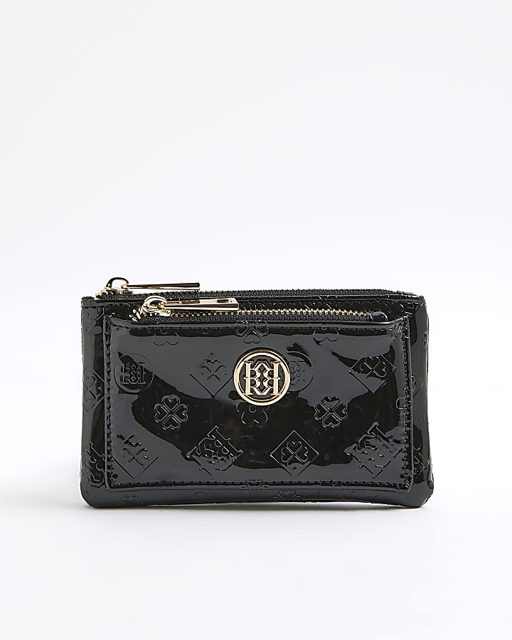 Black Embossed Monogram Patent Purse