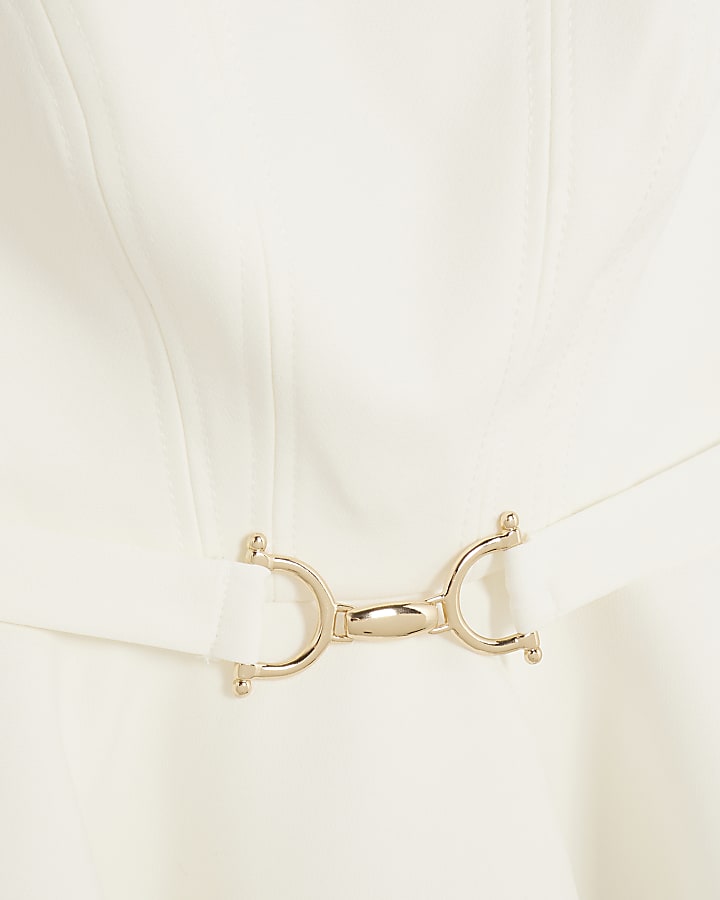 White Sleeveless Belted Peplum Top
