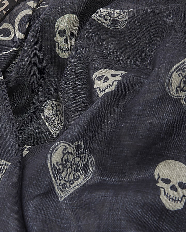 Black Skull Print Scarf