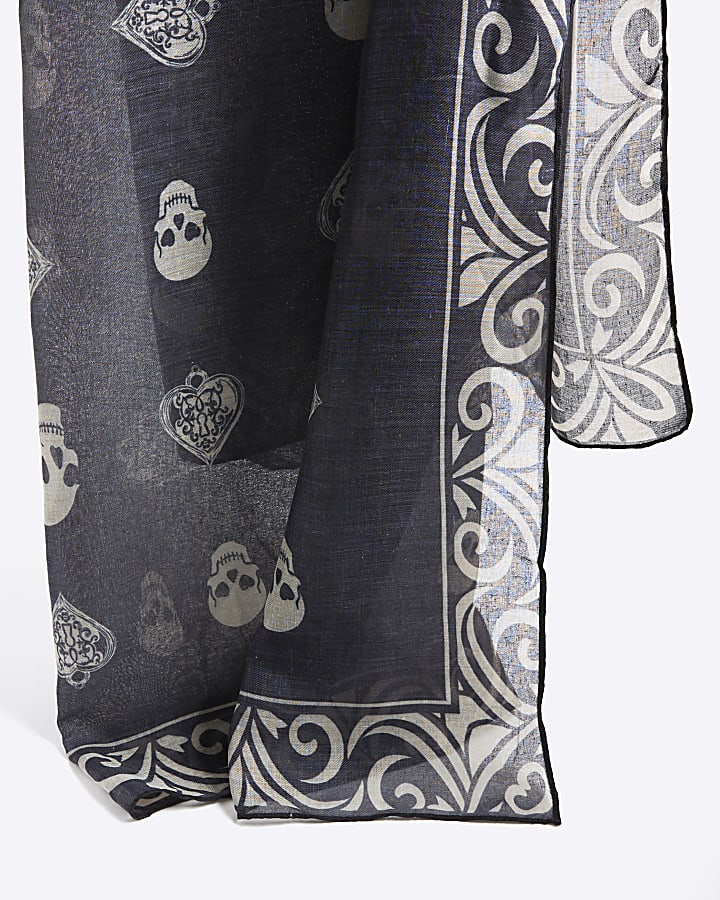 Black Skull Print Scarf