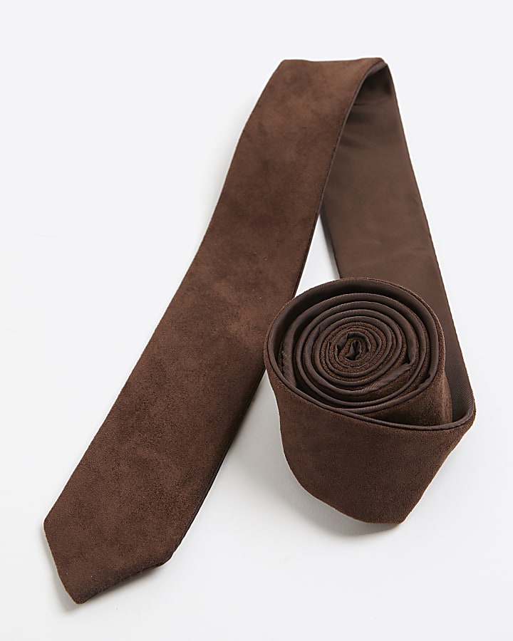 Brown Faux Suede Skinny Tie