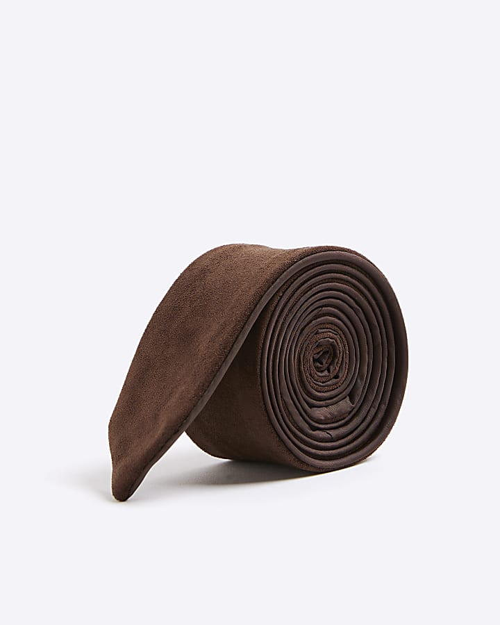 Brown Faux Suede Skinny Tie