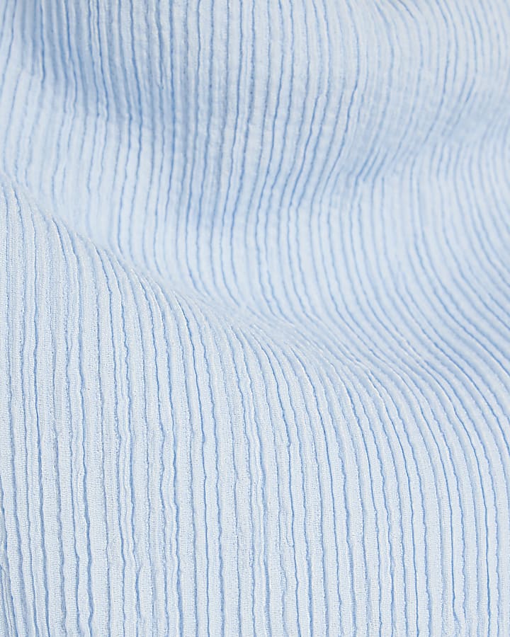 Blue Textured Tie Waist Top