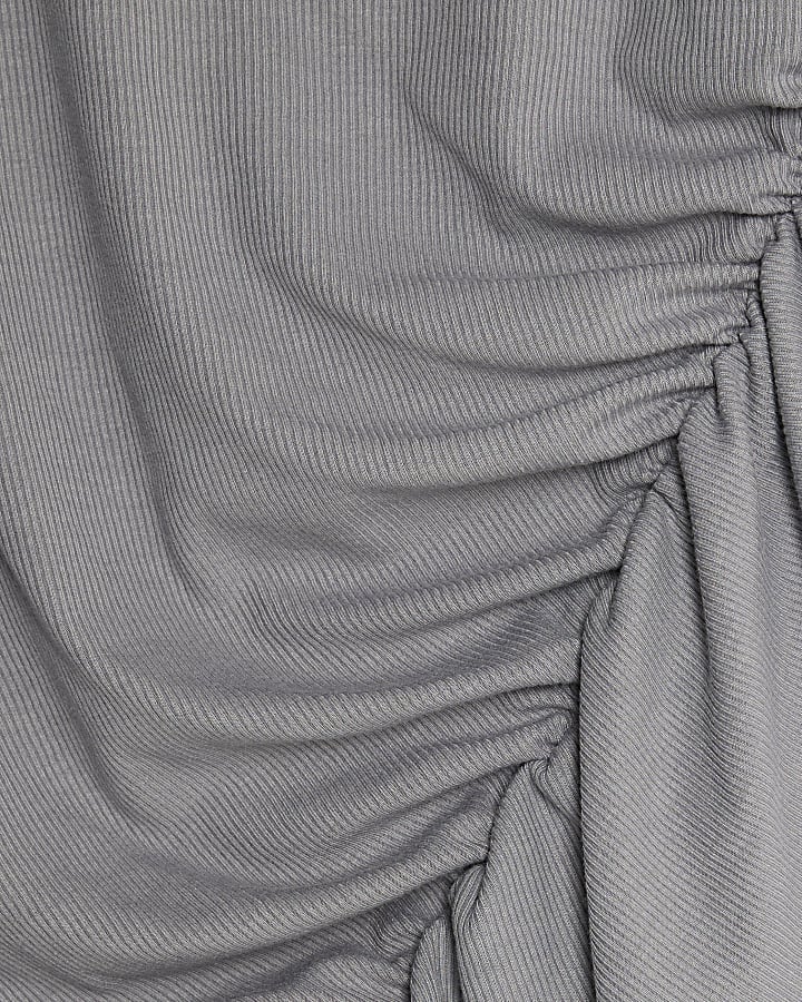 Grey Short Sleeve Gathered Drape Top