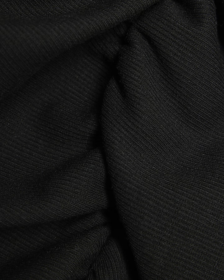 Black Short Sleeve Gathered Drape Top
