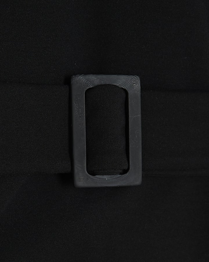 Black Long Sleeve Belted Sweatshirt