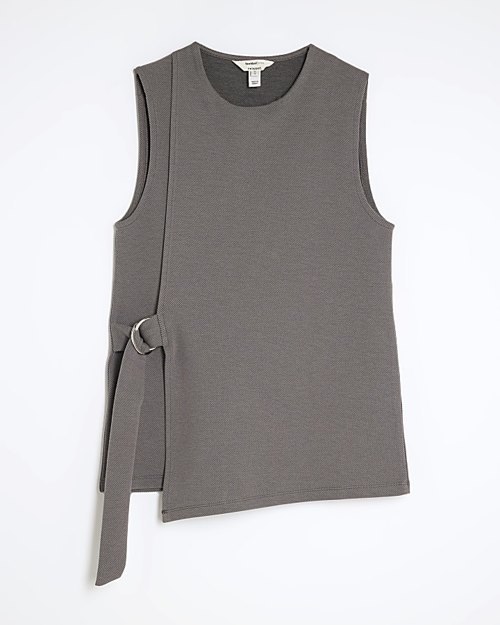 Grey Sleeveless Jacquard Ring Tie Tunic Top