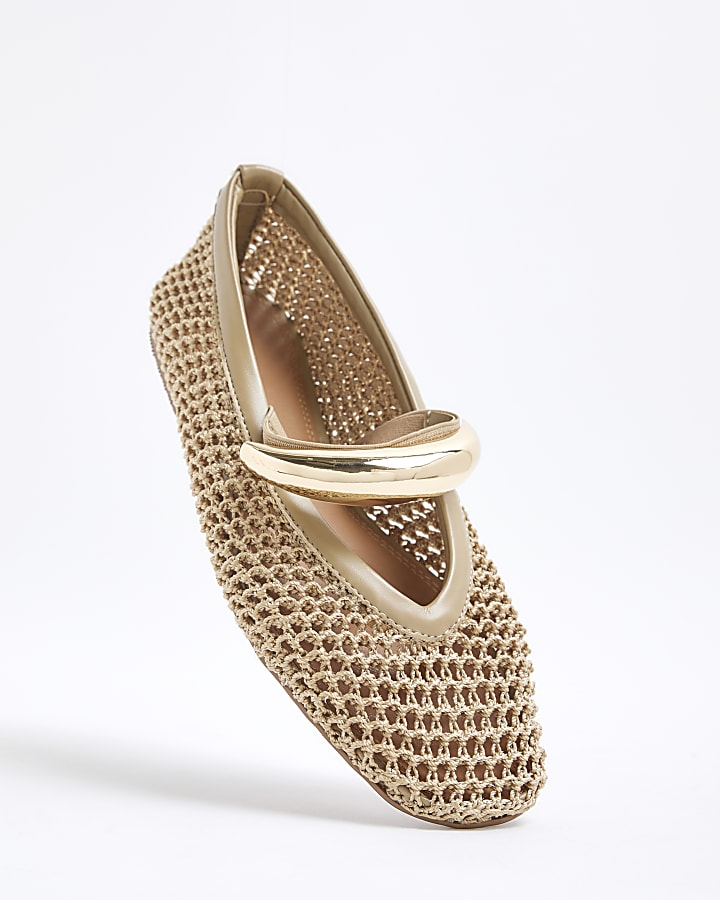 Beige Crochet Ballet Pumps