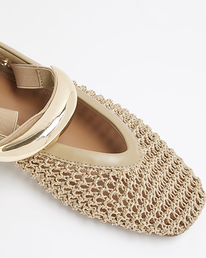 Beige Crochet Ballet Pumps