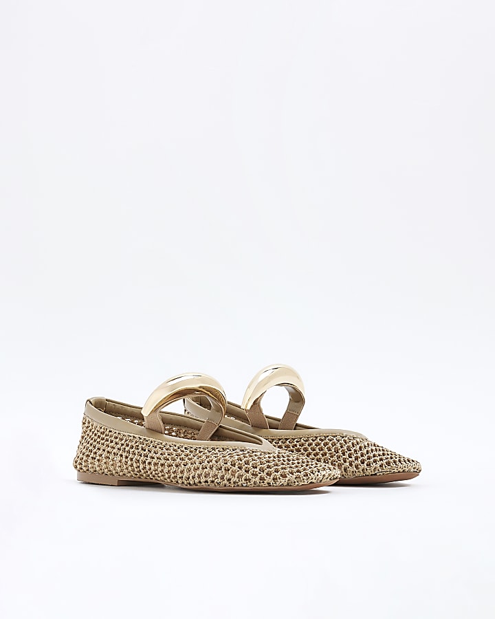 Beige Crochet Ballet Pumps