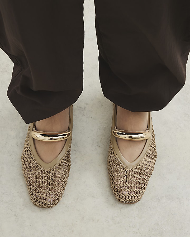 Beige Crochet Ballet Pumps