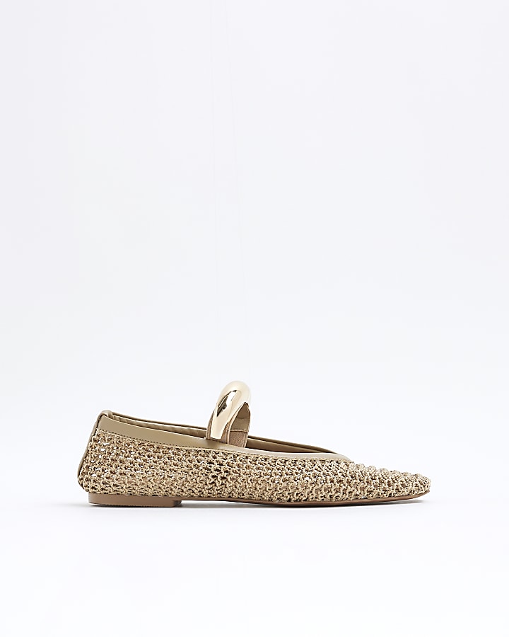 Beige Crochet Ballet Pumps