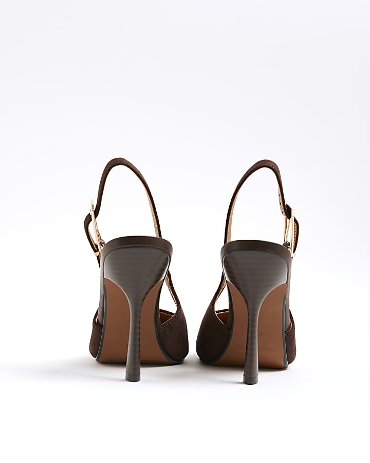 Brown Faux Suede Slingback Court Heels