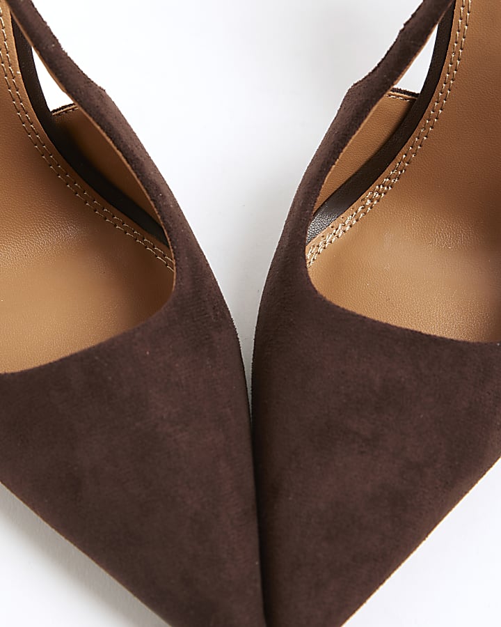 Brown Faux Suede Slingback Court Heels