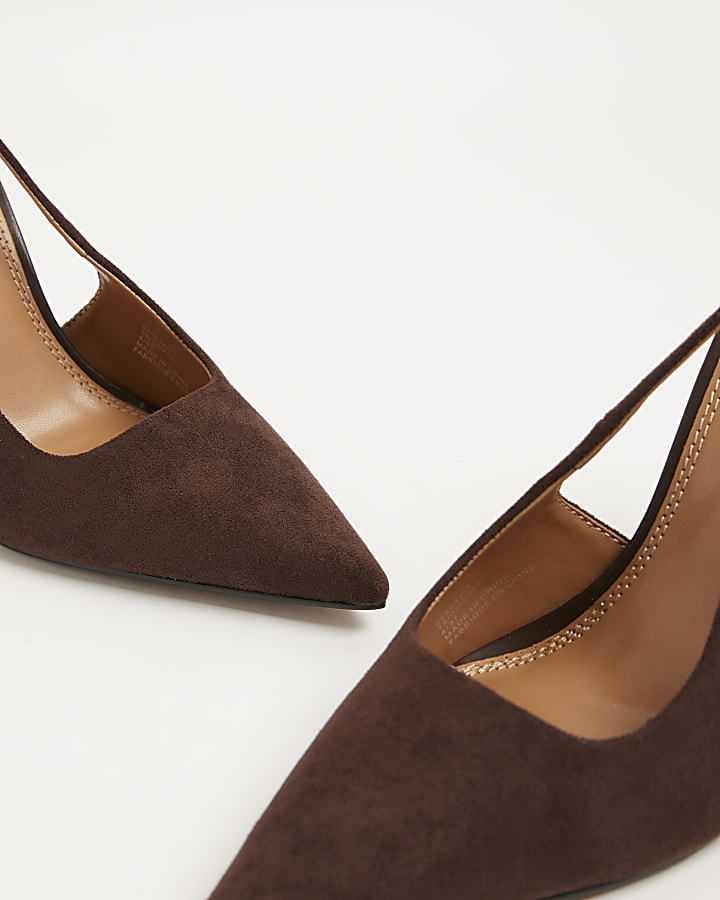 Brown Faux Suede Slingback Court Heels