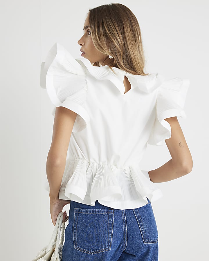 White Frill peplum Blouse