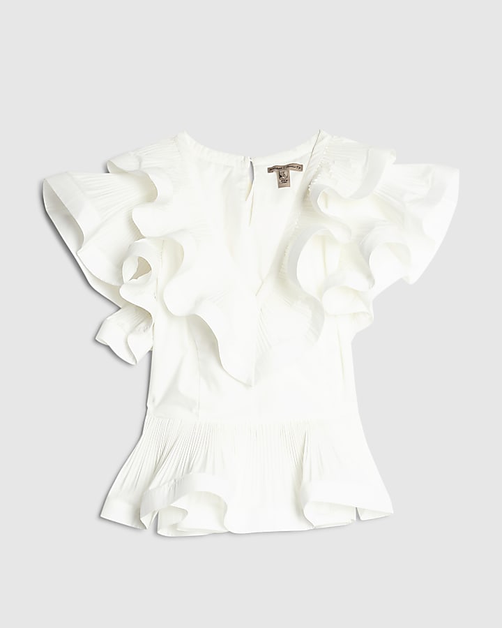 White Frill peplum Blouse
