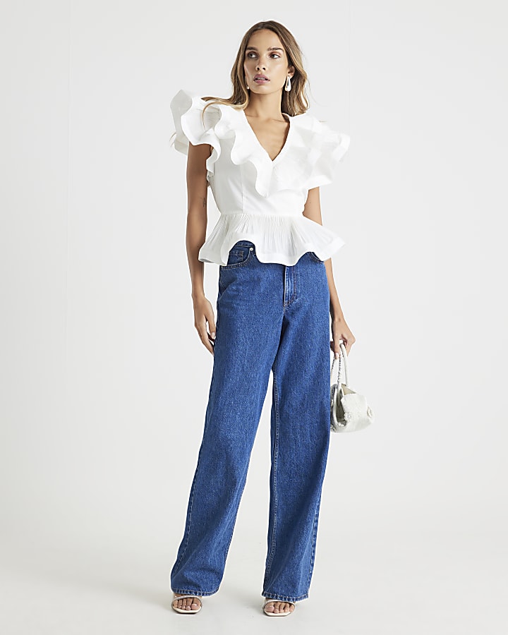 White Frill peplum Blouse