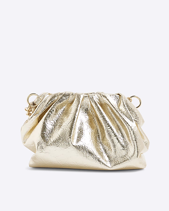 Gold Ruched Chain Detail Cross Body Bag