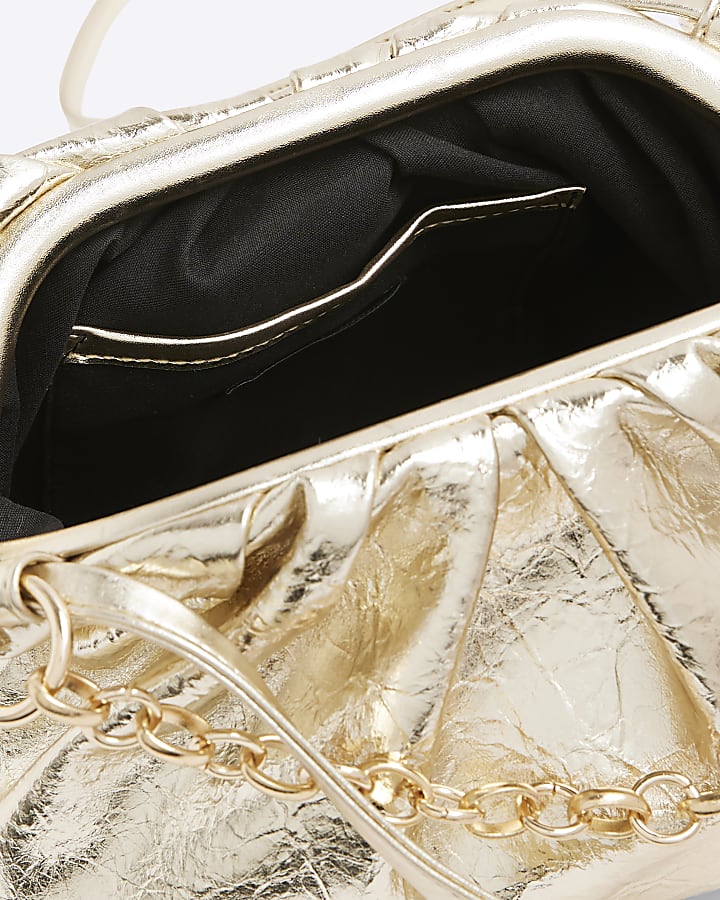 Gold Ruched Chain Detail Cross Body Bag