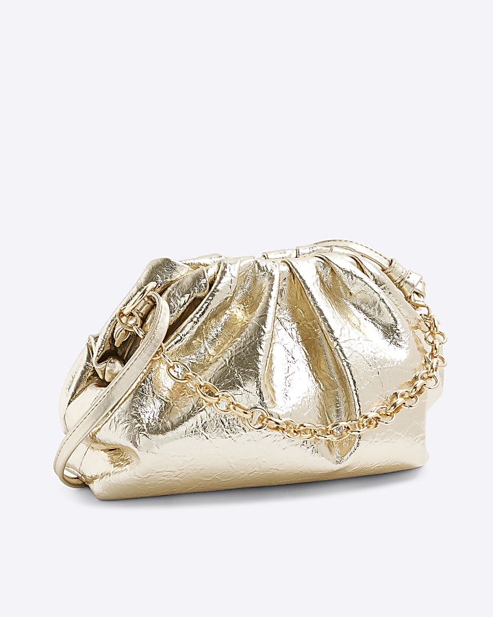 Gold Ruched Chain Detail Cross Body Bag