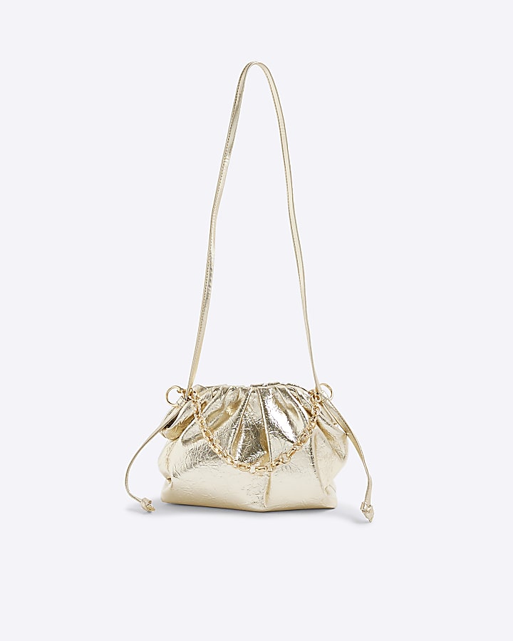 Gold Ruched Chain Detail Cross Body Bag