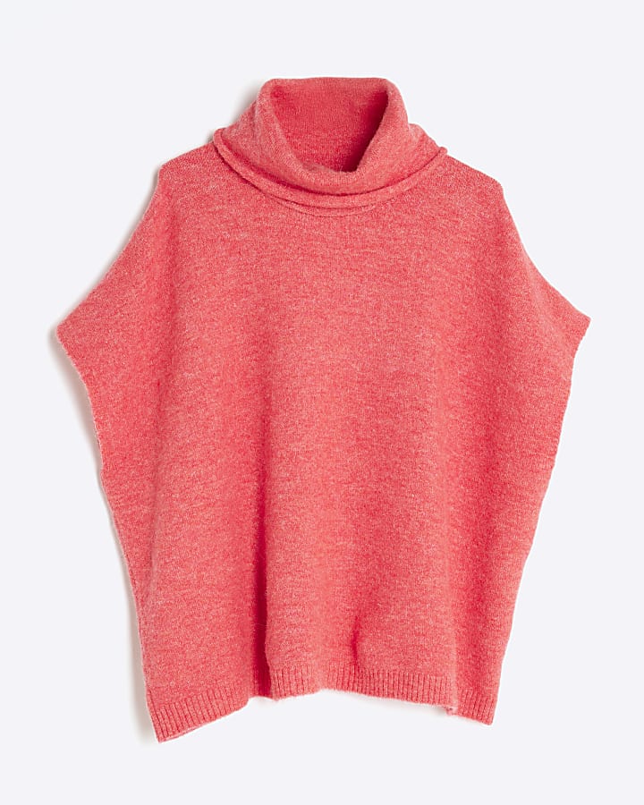 Pink Knitted Sleeveless Roll Neck Top