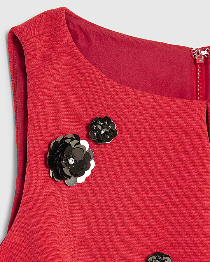 Red Embellished Layered Mini Shift Dress