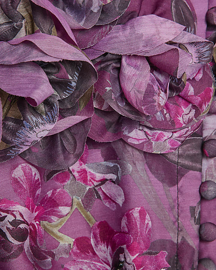 Petite Purple 3D Floral Belted Mini Dress