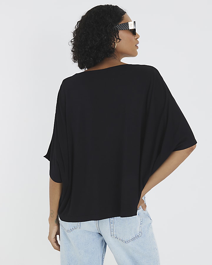 Black Satin Front Jersey Back Top