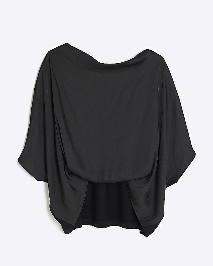 Black Satin Front Jersey Back Top