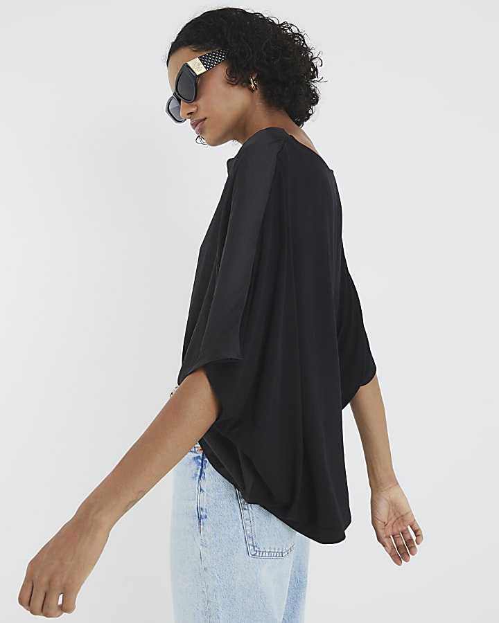 Black Satin Front Jersey Back Top