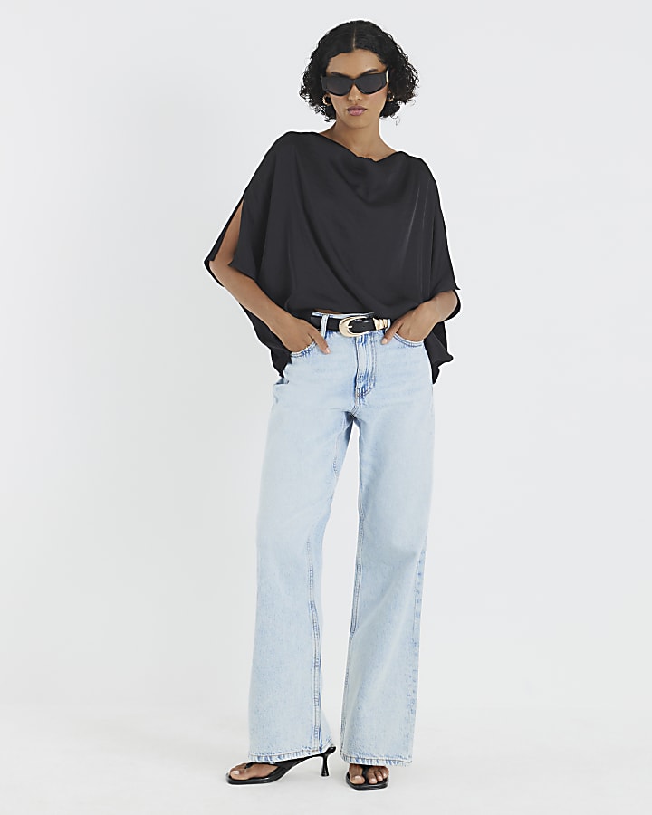 Black Satin Front Jersey Back Top