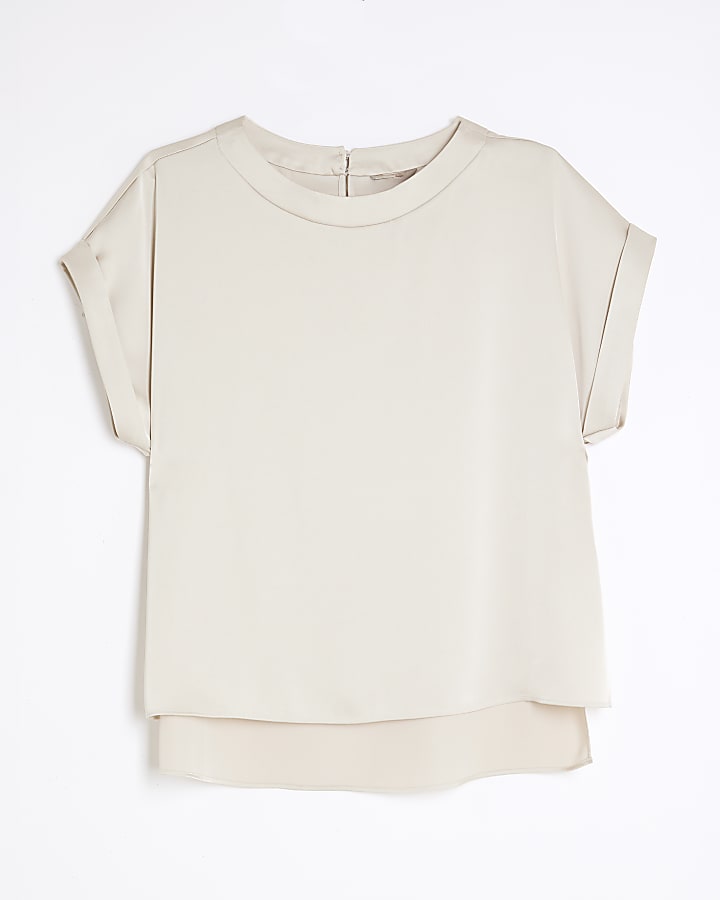 Cream Satin Turn Back Cuff T-shirt