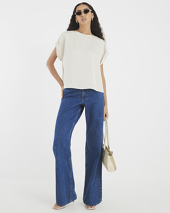 Cream Satin Turn Back Cuff T-shirt