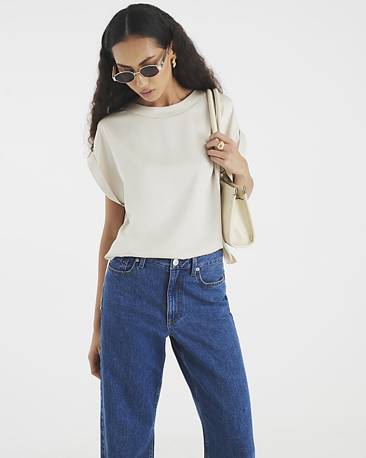 Cream Satin Turn Back Cuff T-shirt