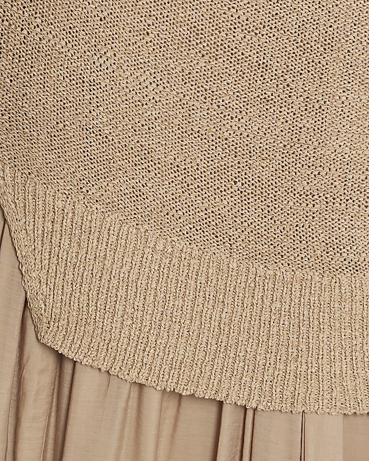 Beige Long Sleeve Hybrid Midi Dress