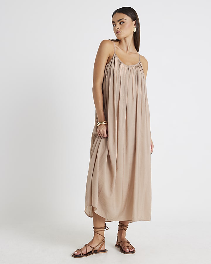 Beige Long Sleeve Hybrid Midi Dress