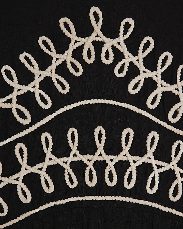 Black Sleeveless Embroidered Mini Beach Dress