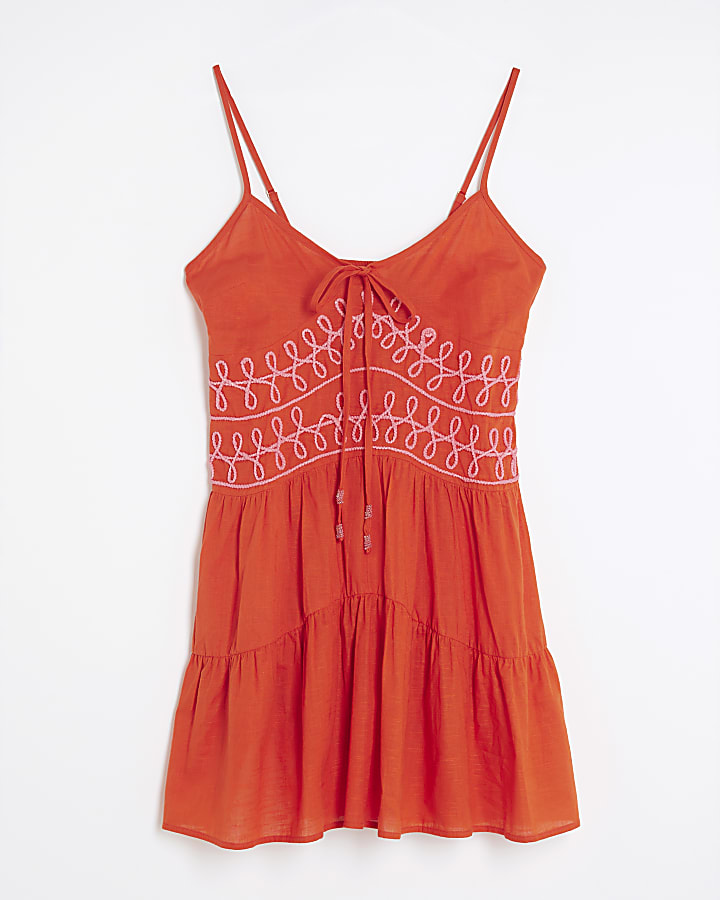 Orange Sleeveless Mini Beach Dress