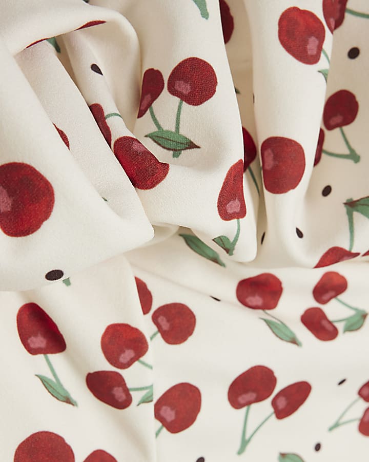 Cream Cherry Print Ruffle Bardot Top