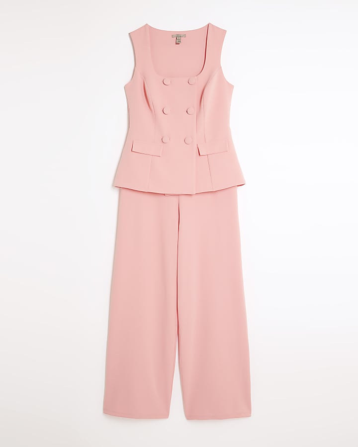 Coral Sleeveless Double Breasted Jumpsuit