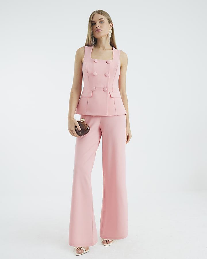 Coral Sleeveless Double Breasted Jumpsuit