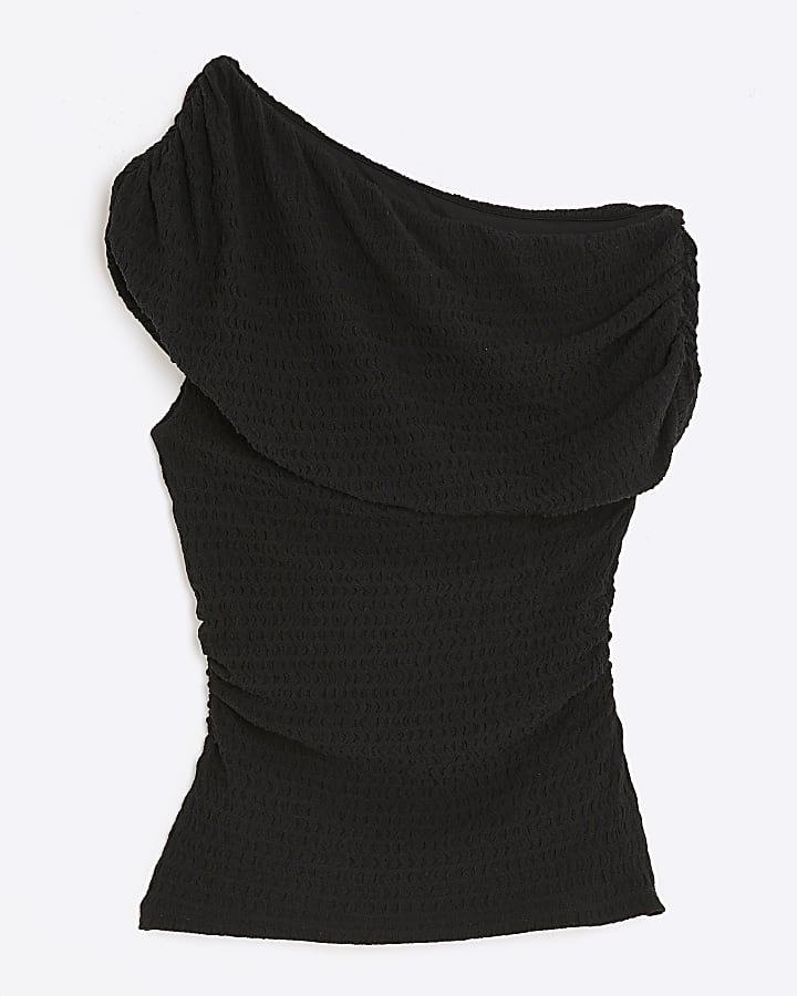 Black Textured Off The Shoulder Top