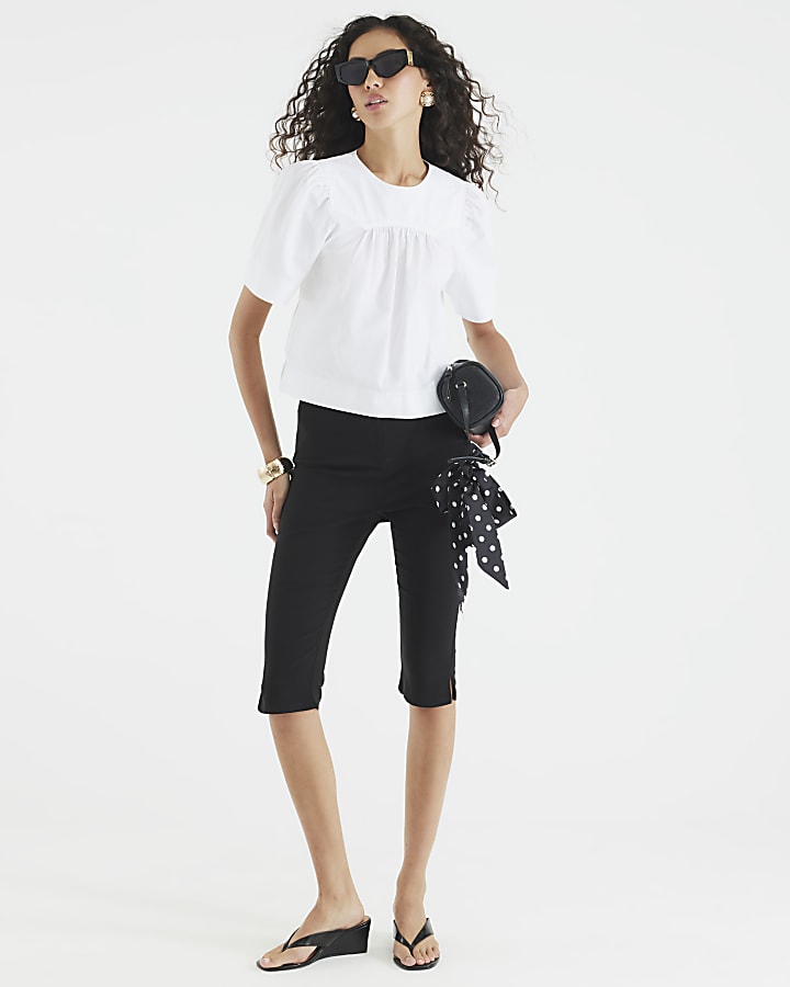 White Poplin Short Sleeve Smock Top