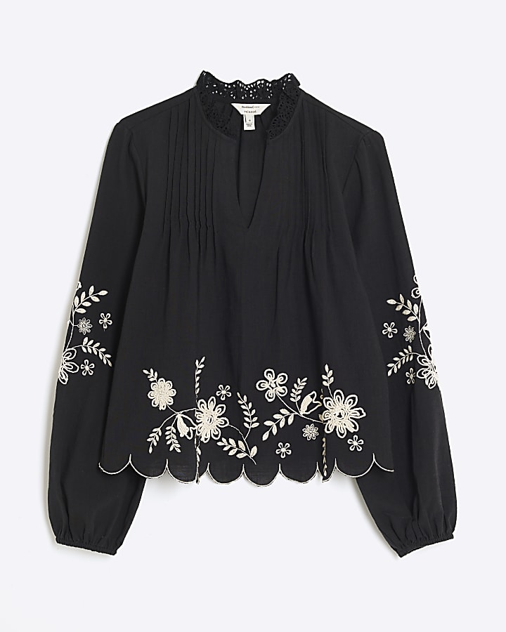 Black Long Sleeve V Neck Blouse